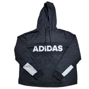 Adidas Women’s Cropped Pullover Hoodie Sweatshirt Gray Black White Logo Size XL